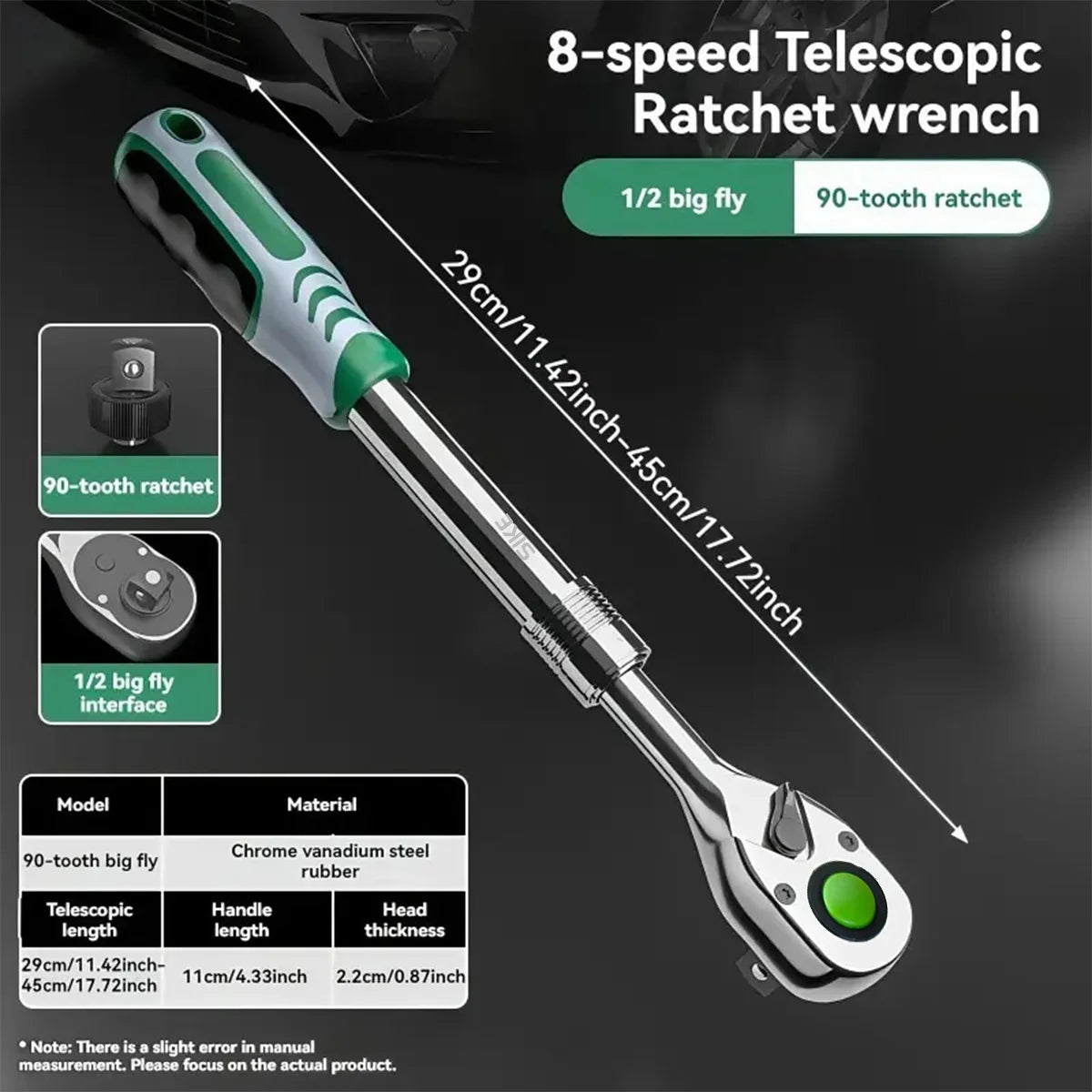 90-tooth quick ratchet wrench, telescopic socket ratchet wrench suitable for automobile, bicycle and other maintenance tools