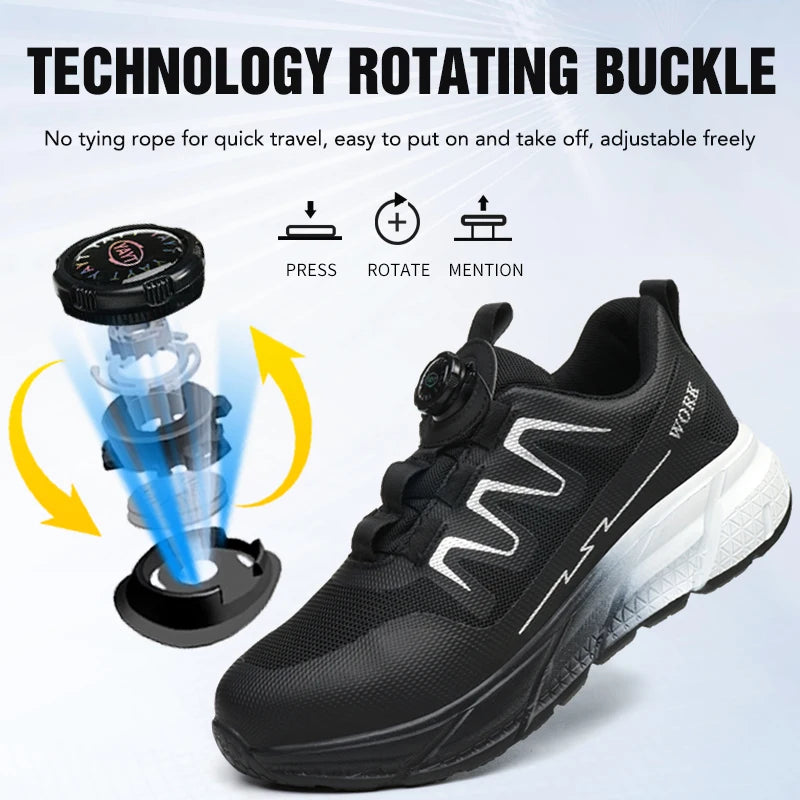 Men‘s Work Shoes Steel Toe Anti-smash Shoes Indestructible Safety Shoes Lightweight Breathable Sneakers Construction Site Shoes