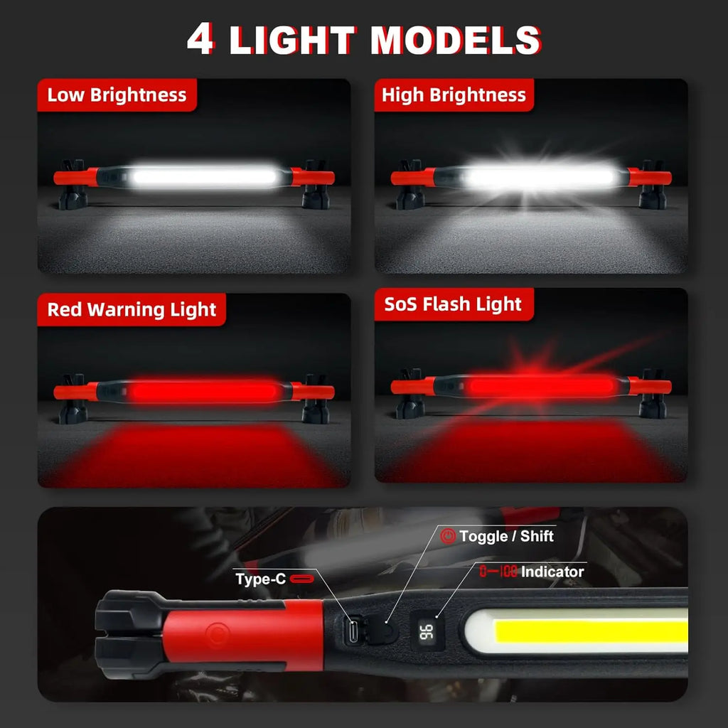 KDULIT LED Magnetic Work Light Rechargeable Underhood Work Lamp With Hooks & Rotating Magnetic Base For Car Repairing Emergency