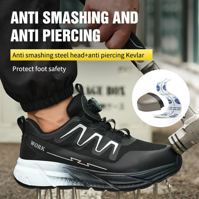 Men‘s Work Shoes Steel Toe Anti-smash Shoes Indestructible Safety Shoes Lightweight Breathable Sneakers Construction Site Shoes