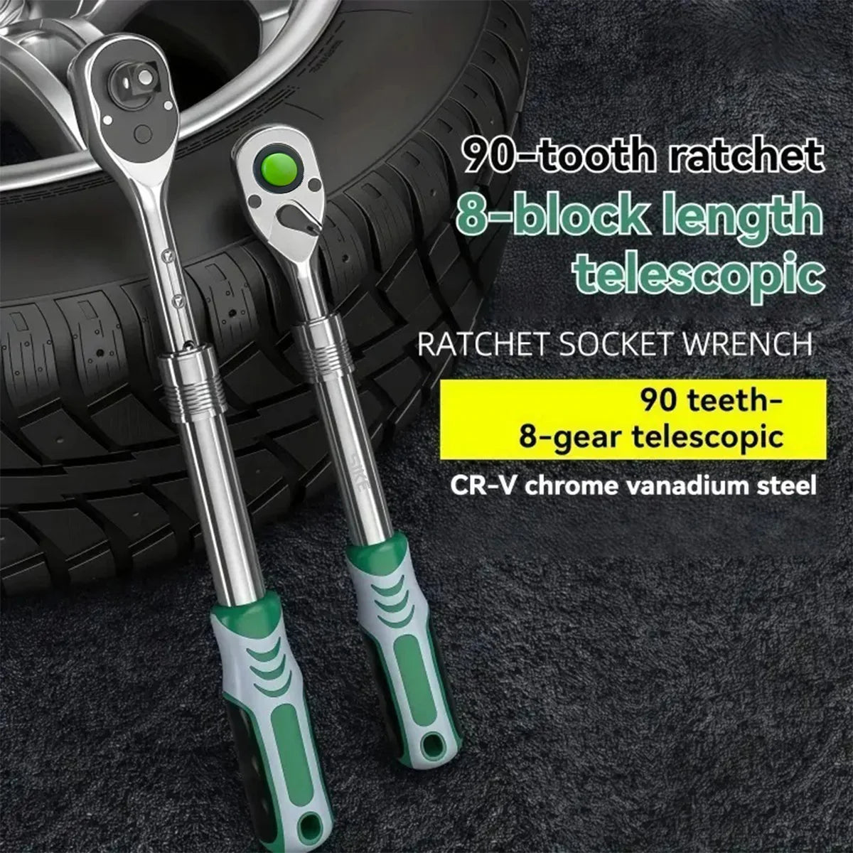 90-tooth quick ratchet wrench, telescopic socket ratchet wrench suitable for automobile, bicycle and other maintenance tools