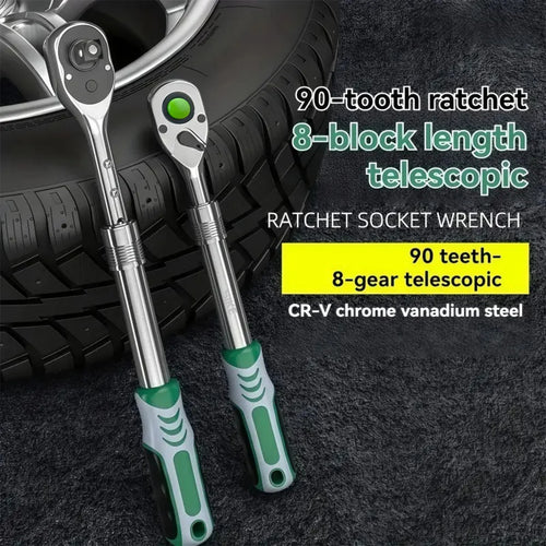 90-tooth quick ratchet wrench, telescopic socket ratchet wrench suitable for automobile, bicycle and other maintenance tools